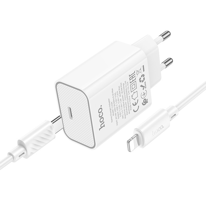 Сетевое зарядное устройство с кабелем HOCO C143A Benefit single port PD20W charger set(C to iP) White Одесса - изображение 3