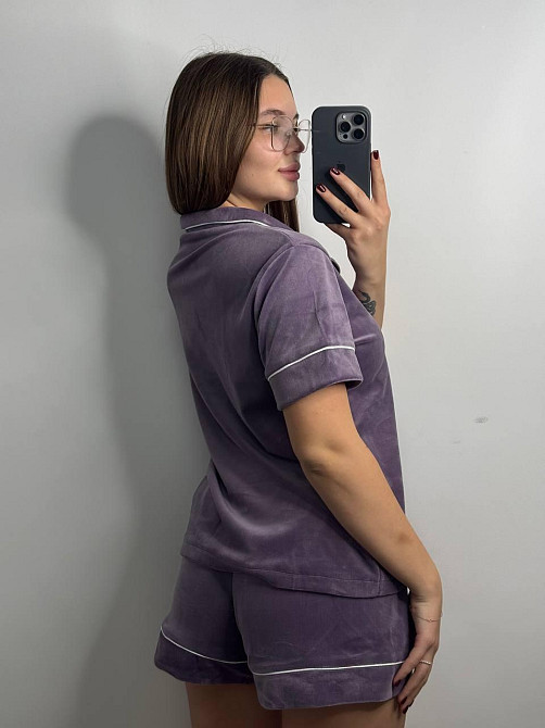 Жіночий велюровий домашній костюм з шортами Ліловий б/К XS/S Харків - фото 2
