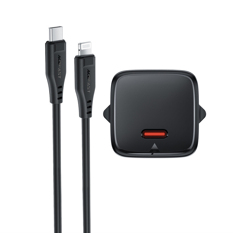 Мережевий зарядний пристрій з кабелем ACEFAST A118 PD30W mini GaN USB-C fast charger set (P16) Black Одеса - фото 9