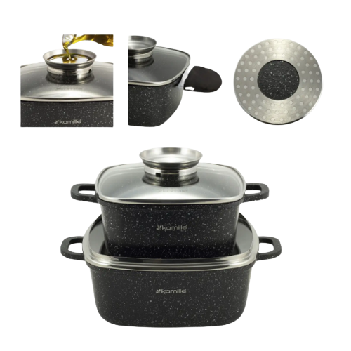 Набір каструль 5 предметів квадратні (каструлі d20см-2,3л/24см-4,4л + прихватки) 4434 KAMILLE Житомир - изображение 2