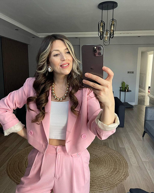 Женский трендовый повседневный жакет креп-костюмка +подкладка Розовый, 42/44 Одесса - изображение 1