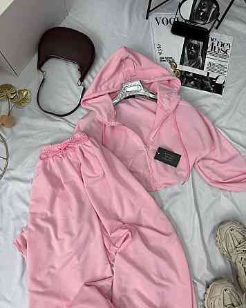 Женский прогулочный оверсайз костюм двойка: кофта и штаны двунитка Барби Одесса