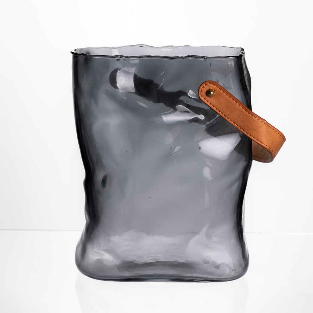 Скляна декоративна ваза-сумочка з ручкою, сірий Київ - фото 1