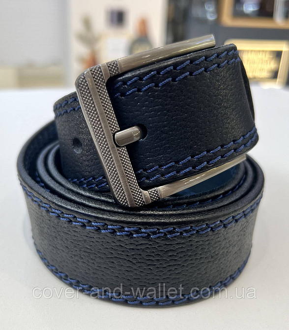 Стильний широкий чоловічий шкіряний ремінь чорного кольору 40мм ST Leather Київ - фото 8