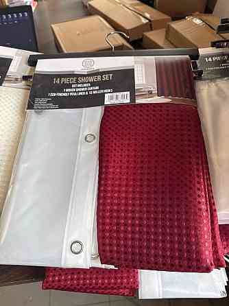 Набор шторка для ванной и душа с подкладкой, двойная 178x183 см,штора для ванной с крючками,узор бордовый Каменец-Подольский