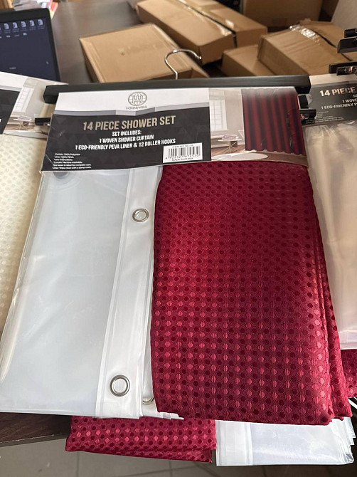 Набір шторка для ванної та душу з підкладкою, подвійна 178x183 см, штора для ванної з гачками, візерунок бордовий Кам'янець-Подільський - фото 2