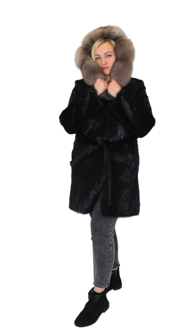 Шуба женская из стриженой нутрии и соболя с капюшоном р 46 длина 90см Харьков - изображение 2