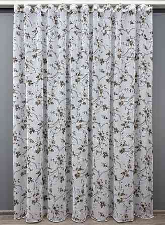 Тюль VR-Textil 1326т Flora Батист Білий с коричнево-черным принтом 400х270 см (42-0978) Киев