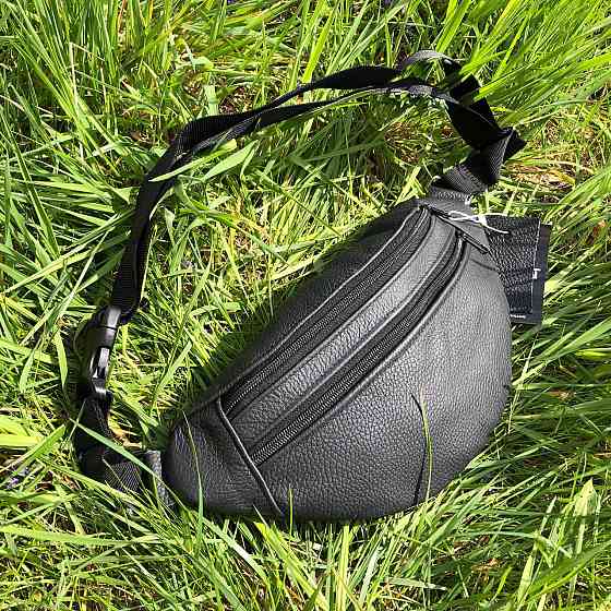 Сумка на пояс мужская бананка кожаная поясная из натуральной кожи кожа черная Київ