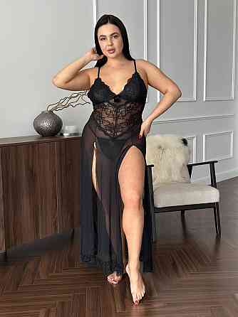 Сексуальний пеньюар з мереживом довгий з розрізом великих розмірів PLUS SIZE прозорий чорний ажурний з глибоким декольте 4XL Одеса