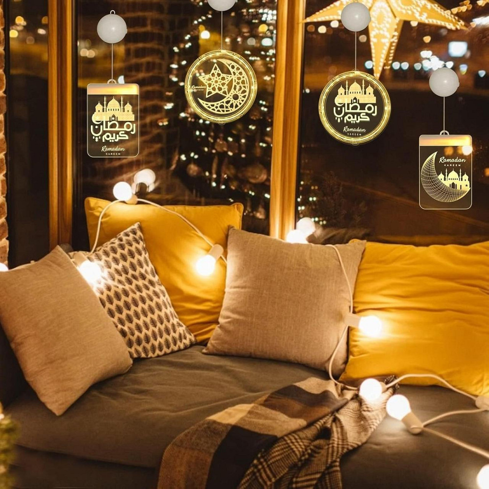 Декоративний LED світильник Ramadan, підвісна лампа Рамадан з батарейним живленням 2 шт, прикраса на вікно Київ - фото 6