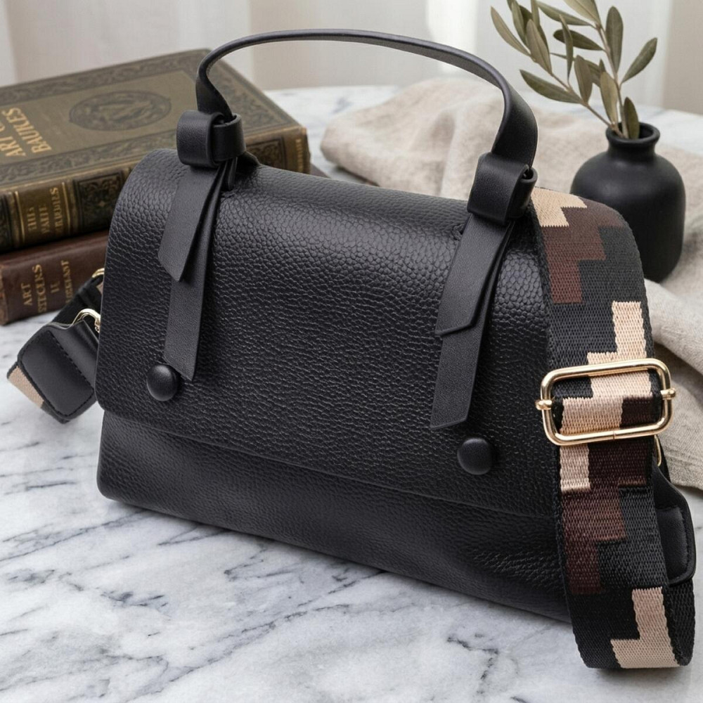 Люксова сумка для жінок з короткою ручкою з натуральної шкіри Vintage 22670 Чорна Київ - фото 11