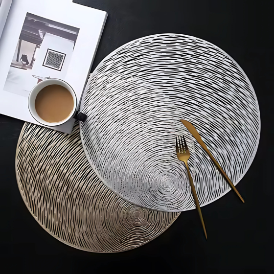 Сервировочная салфетка круглая под горячее, коврик сервировочный серебристый набор 2 шт Каменец-Подольский