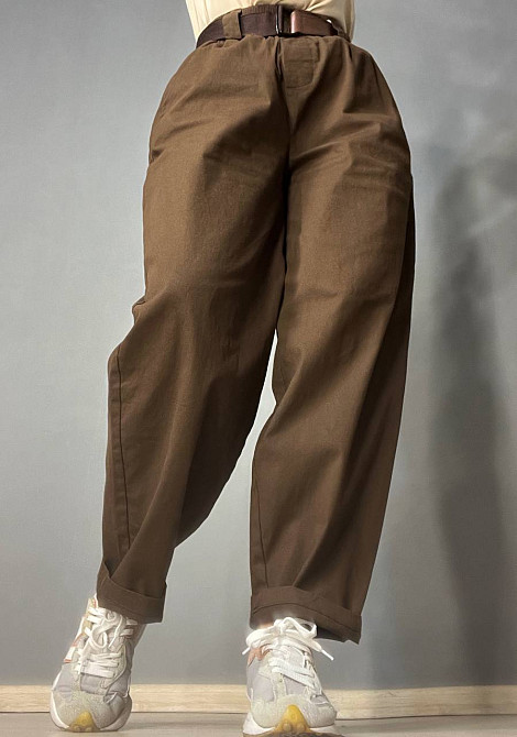 Брюки женские A-N 712 МОМ jeans широкие бананы облегченный тонкий коттон с ремнем коричневые, коричн Одесса - изображение 7