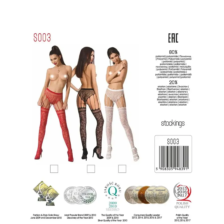 Еротичні колготки-бодістокінг Passion S003 black, імітація мереживних панчіх та трусиків Львів - фото 8