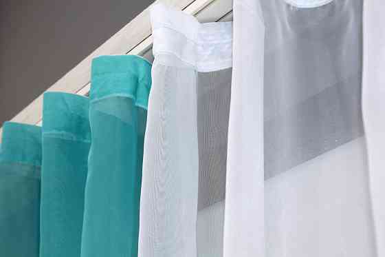 Кухонные шторы VR-Textil № 017к комбинированные с подвязками лазурный с белым 265х170 см (52-0676) Киев