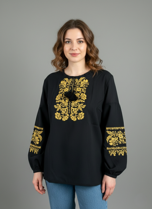 Шифонова жіноча чорна блуза із золотими нитками 36 Київ - фото 1