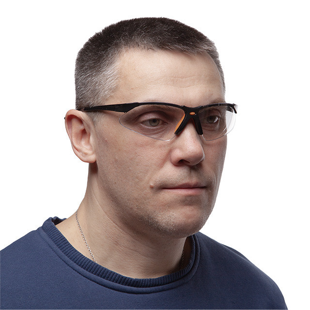 Окуляри захисні, прозорі, лінзи полікарбонат, заушники чорні нейлонові, гумова накладка на ніс, захист від удару INTERTOOL SP-0095 Киев - изображение 5