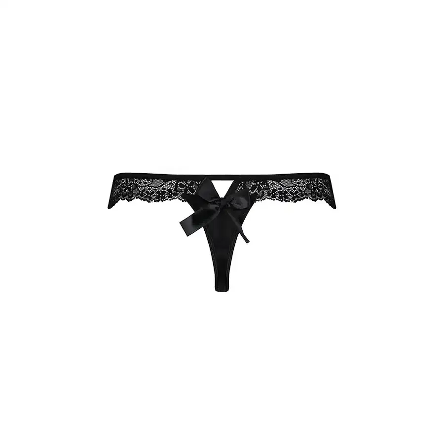Мереживні трусики-танга з атласним бантиком Passion NAJA THONG L/XL, black Львів - фото 6