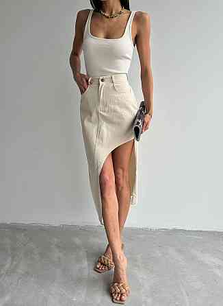 Женская трендовая юбка-миди с разрезом по ножке из натуральной ткани 100% лен 44 Одесса