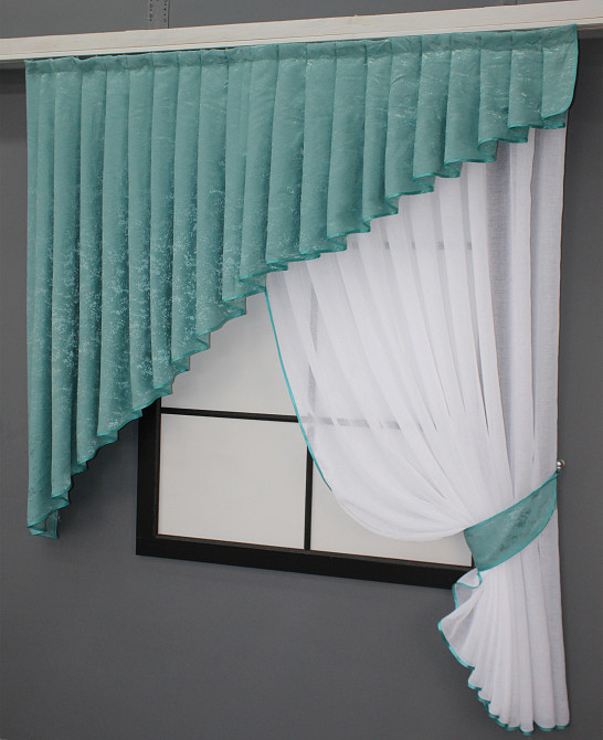 Кухонный комплект VR-Textil № 039к шторка с ламбрекеном белый с бирюзовым 150х170 см (52-0770) Киев - изображение 2