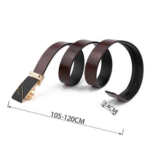 Ремень мужской с золотистой пряжкой и черной вставкой Vintage 20324 Коричневый Киев