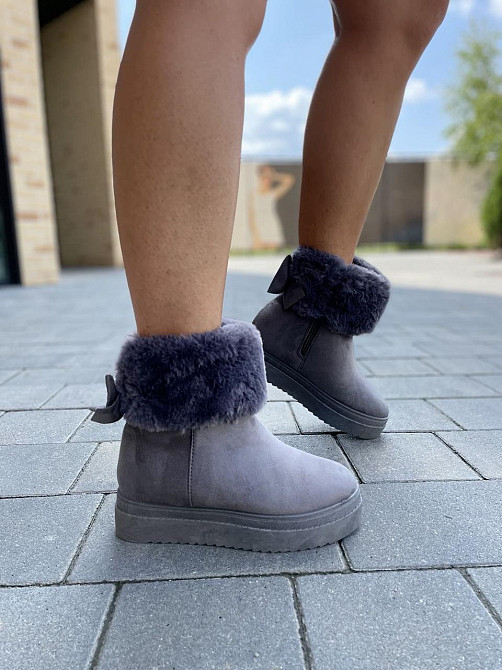 Женские ботинки 8323-6 серые эко-замша зима высота 18 см скрытая танкетка 7.5 см (1137) 38р.39р Коломия - фото 9