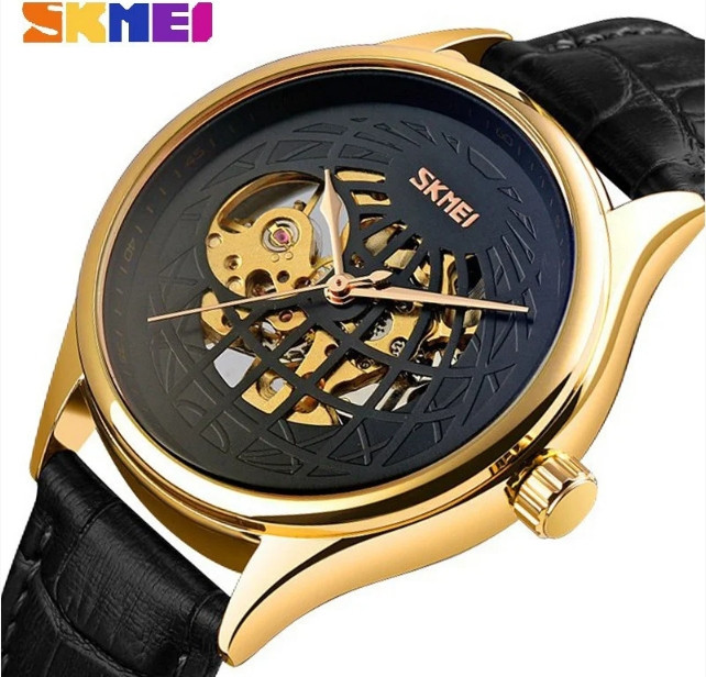 Чоловічий механічний годинник Skmei 9209 скелетон (Чорний) Вінниця - фото 3