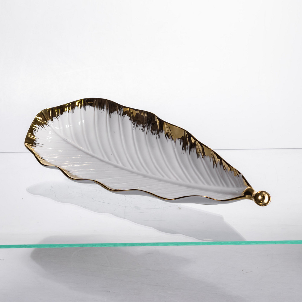 Порцелянове блюдо для сервірування столу 37×13×2.5 (см) блюдо для подавання закусок Білий із золотом CJY-145 Коломия - фото 4