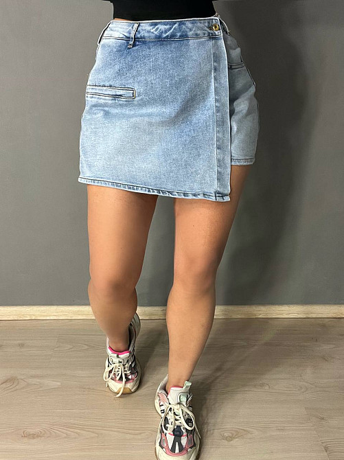 Шорты юбка женские M.Sara 6077 джинсовые короткие голубые, голубой, L, L, 84 см, 105 см Киев - изображение 9