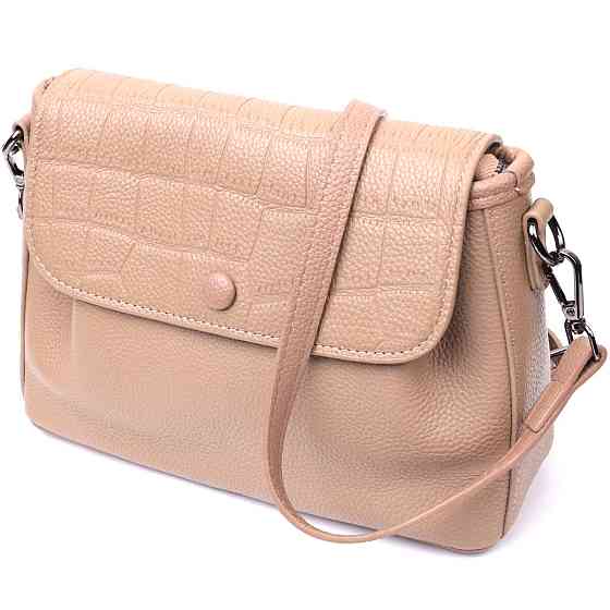 Женская сумка с фактурным клапаном из натуральной кожи Vintage 22329 Пудровая Киев