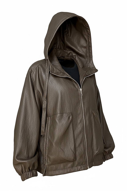 Куртка женская Dolly Villa JY-08-6396 из экокожи оверсайз с капюшоном большие размеры коричневая, коричневый, 3XL Киев - изображение 12