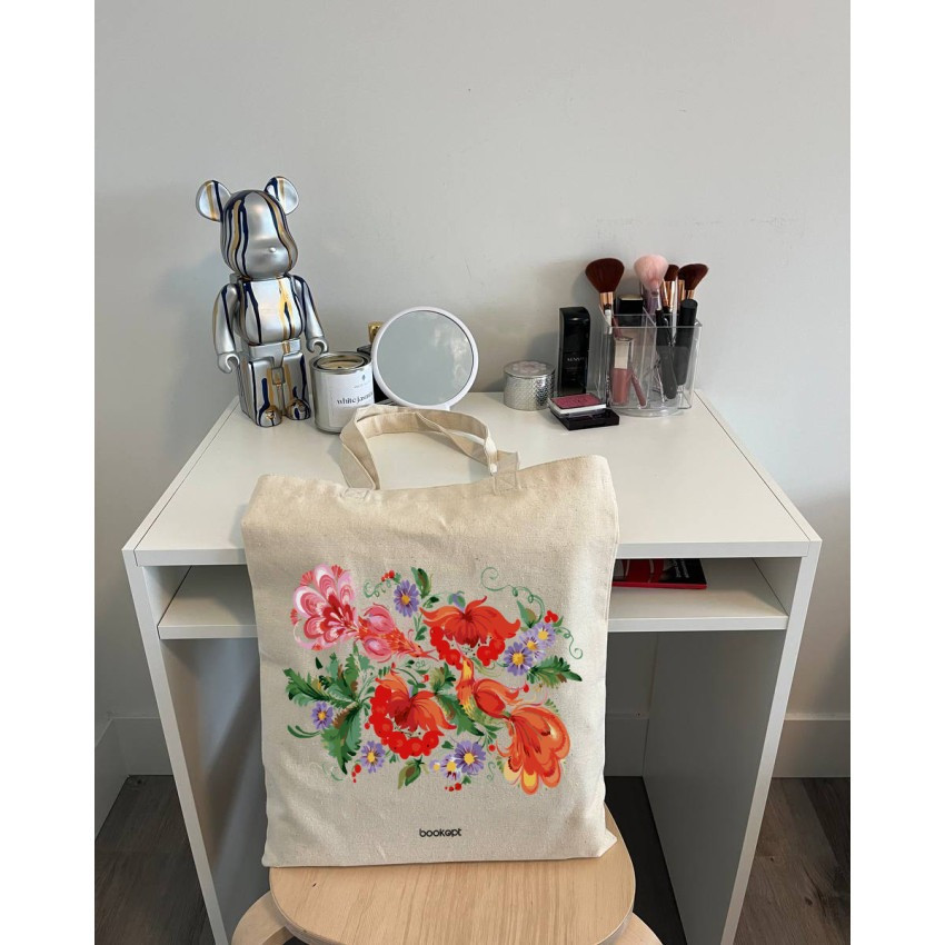 Екошопер BookOpt BK4002 Петриківський розпис Червоні квіти бежевий Київ - фото 4