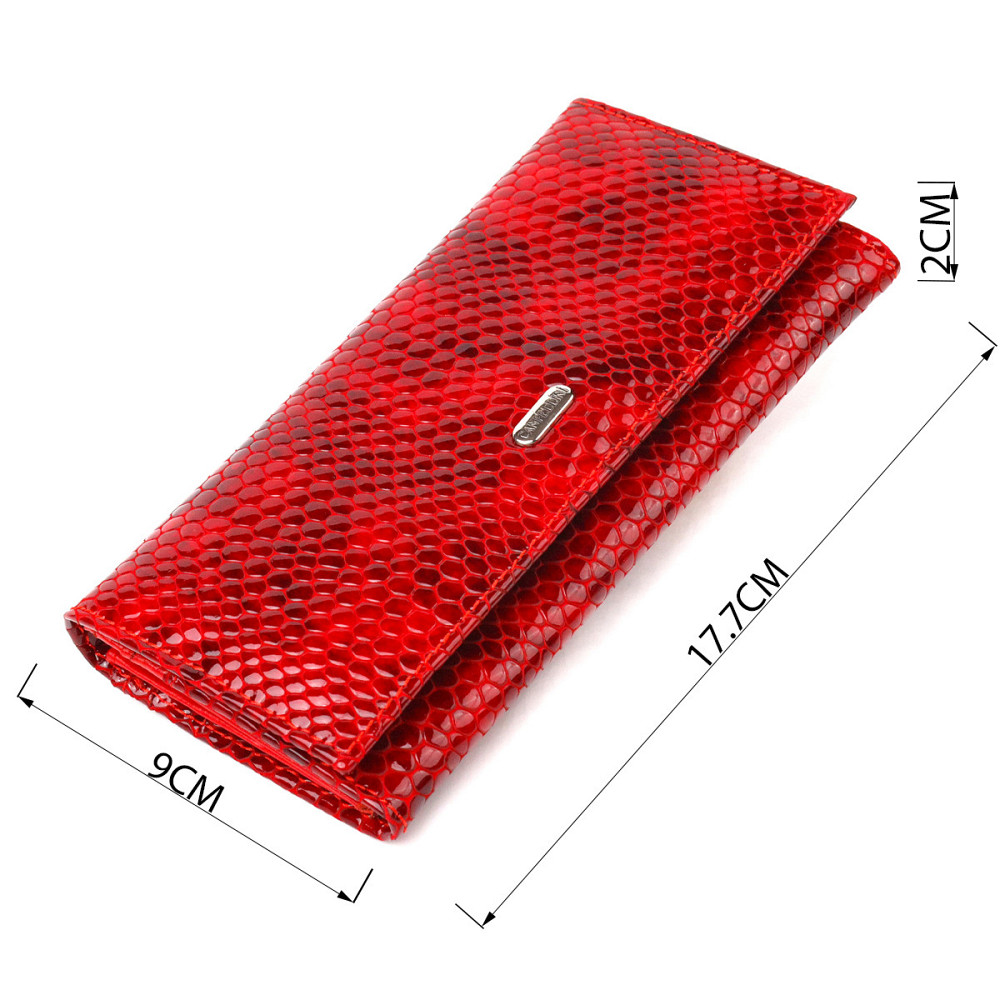 Чудовий жіночий гаманець із натуральної лакованої шкіри з тисненням під змію CANPELLINI 21655 Червоний Київ - фото 8