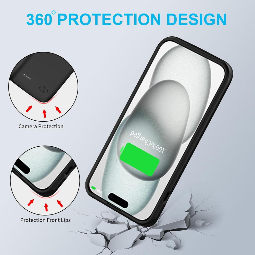 Чехол-аккумулятор MIGAFEI для iPhone 15/15 Pro 6,1″, PowerBank 7000 мА·ч, зарядка 2-в-1, черный Киев - изображение 12