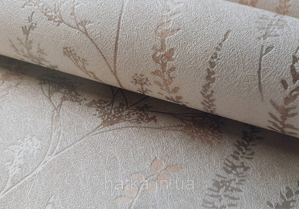 Обои виниловые на флизелине Grandeco Universe 5 ветки листья цветы полевые бронза серебро на бежевом Киев - изображение 6