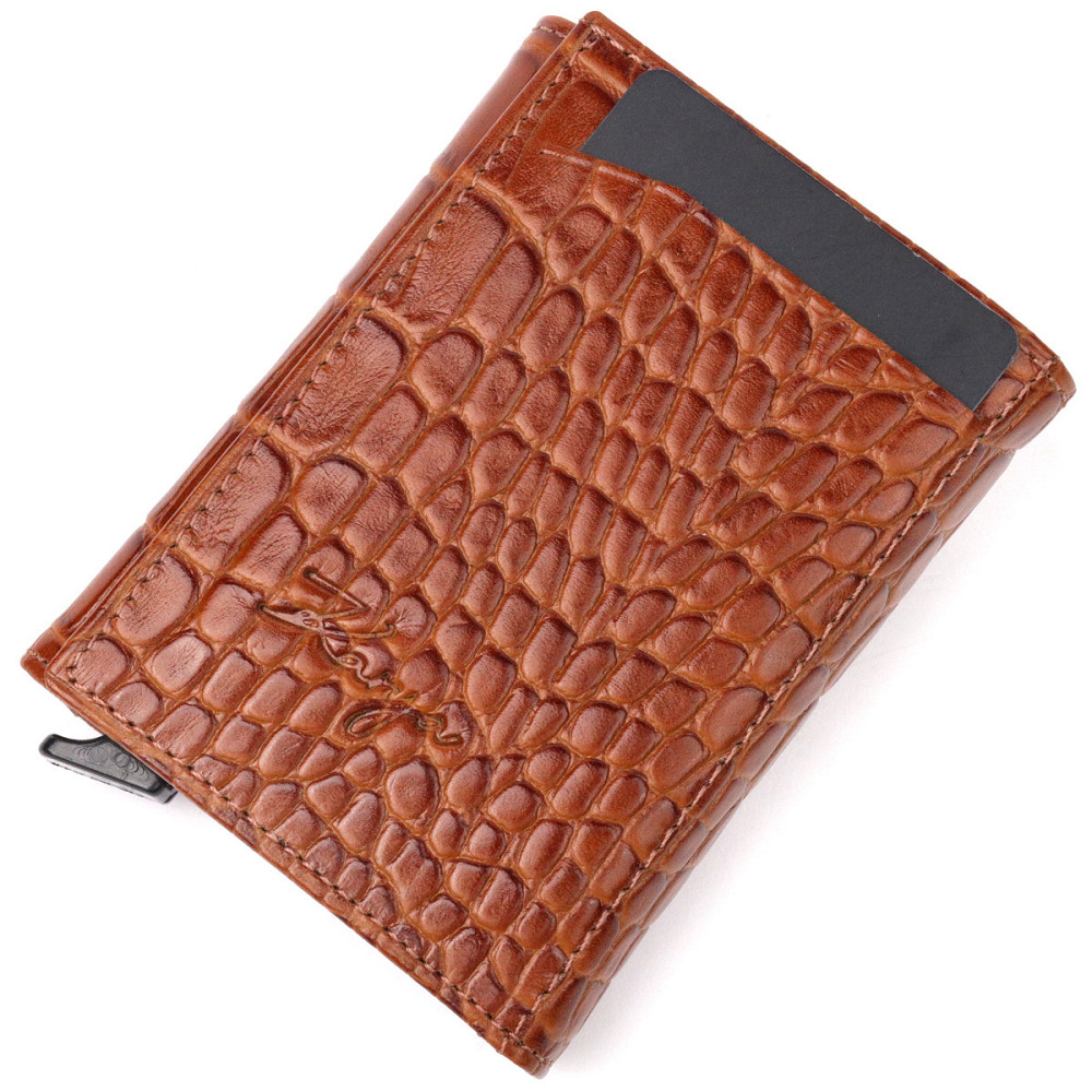 Візитниця з натуральної фактурної шкіри під крокодила KARYA 20986 Коричневий Київ - фото 6