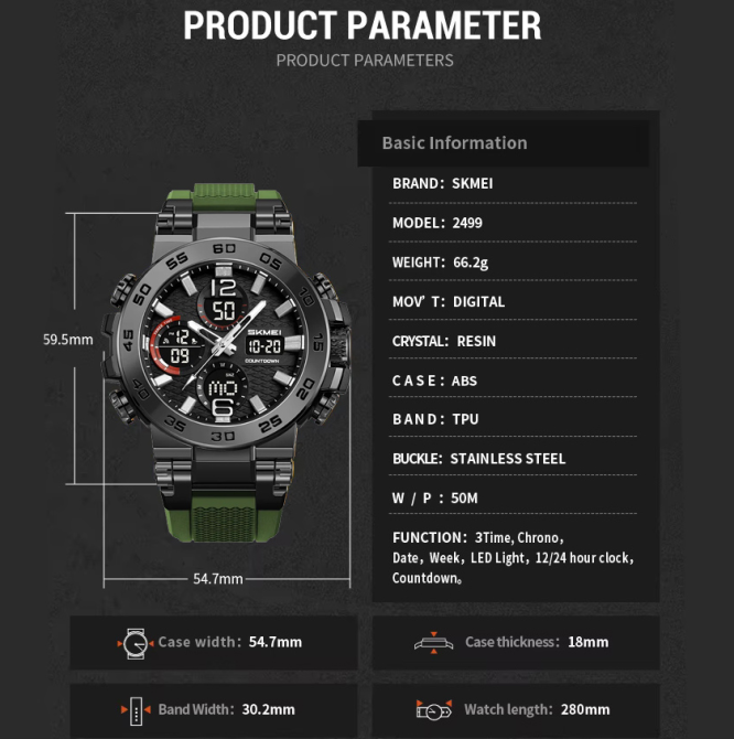 Годинник наручний SKMEI 2499AG, ARMY GREEN, 11476 Дніпро - фото 2