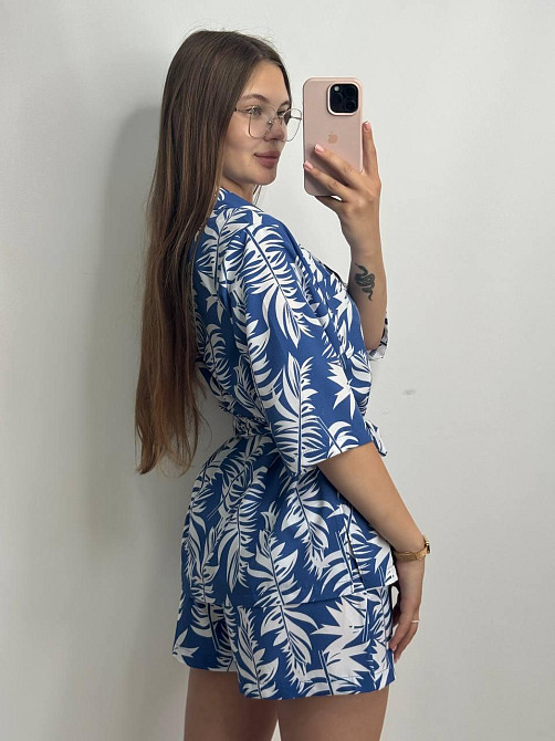 Костюм жіночий літній штапель-шовк Синій M-L Харків - фото 2