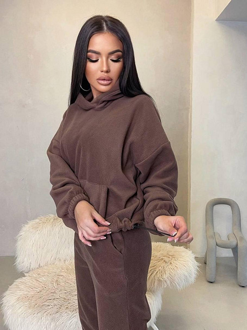 Женский теплый прогулочный костюм двойка: худи и штаны двусторонний флис Шоколадный, 46/48 Одесса - изображение 9