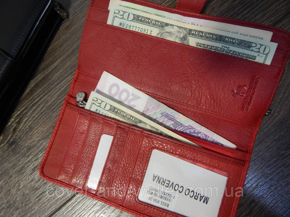 Женский тонкий кожаный кошелек красного цвета Marco Coverna 031-950 Киев - изображение 7