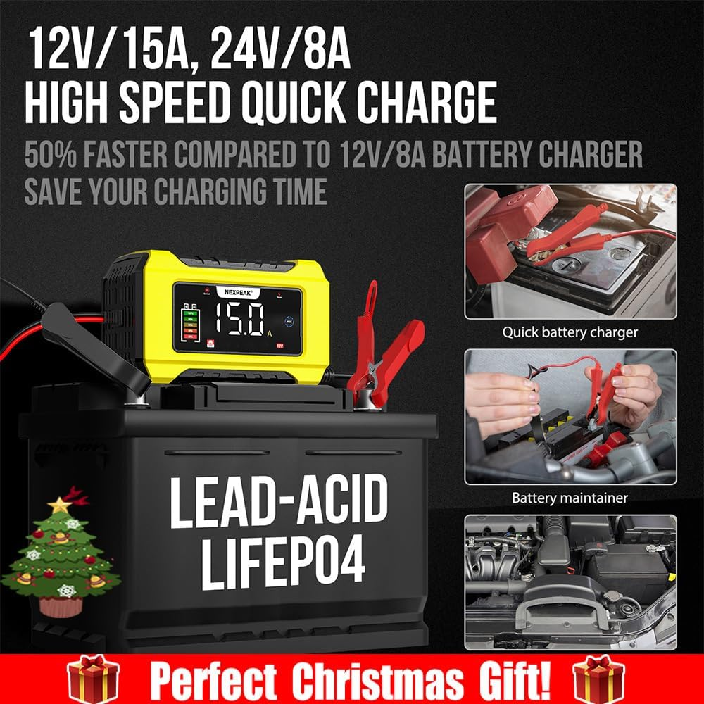 Зарядное устройство NEXPEAK NC215 15A/8A для аккумуляторов 12V/24V, LiFePO4, AGM, GEL, Smart 9-этапный, импульсное восстановление Киев - изображение 3
