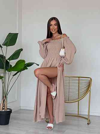 Жіноче романтичне плаття максі з натуральної тканини муслін 100% бавовна Беж, 46/48 Одеса