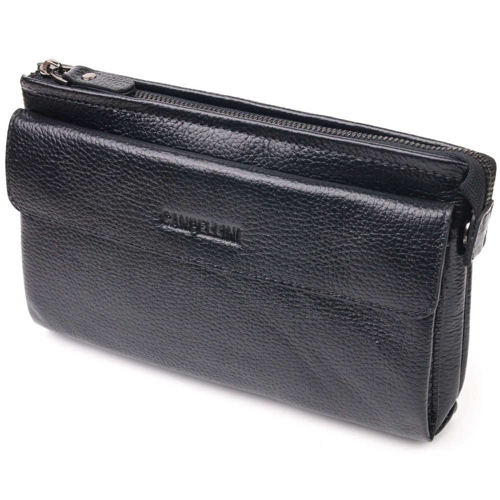 Чоловічий стильний клатч із натуральної шкіри CANPELLINI 21551 Чорний Київ - фото 1
