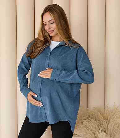 Женская рубашка для беременных стиля oversize из микровельвета Varna размер 2XL-3XL Lullababe джинсовая Кривой Рог