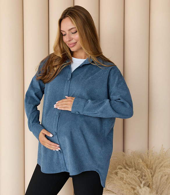 Женская рубашка для беременных стиля oversize из микровельвета Varna размер 2XL-3XL Lullababe джинсовая Кривой Рог - изображение 1