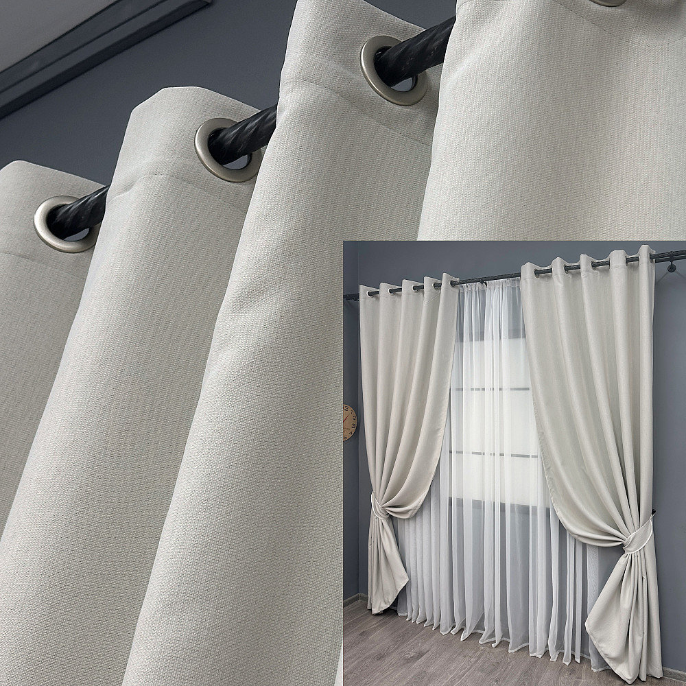 Комплект штор на люверсах VR-Textil Блекаут двосторонній Scandi № 1903ш Димчасто-білий 150х250 см 2 шт (37-0305) Київ - фото 1