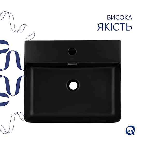 Комплект Qtap Nando LT: Раковина підвісна прямокутна 500х420х130 мм Matt Black + Донний клапан PU03O Київ