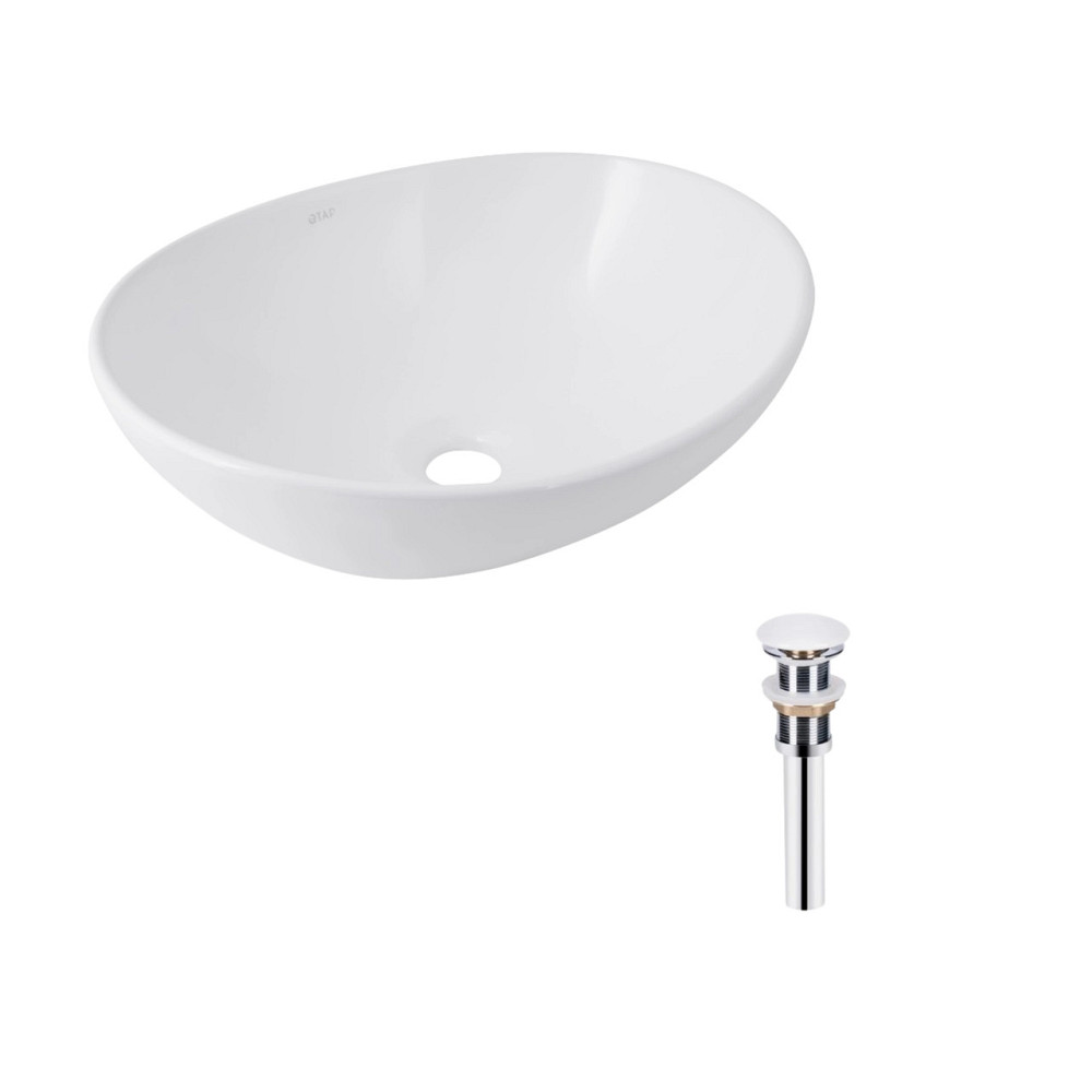 Комплект Qtap Dove: Раковина накладна овальна 415x340x140 мм White + Донний клапан PU02 Київ - фото 1