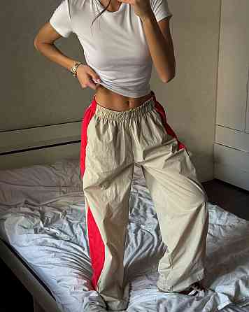 Женские спортивные оверсайз штаны матовая плащевка жатка Беж Одесса